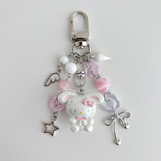 White Kitty Bunny Keychain  Bag Charm